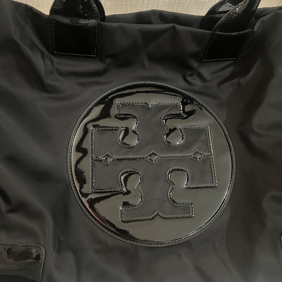 Tory Burch Large Canvas Black Tote w/Patent Leather - Picture 10 of 11